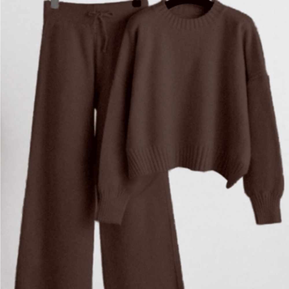 Cozy Brown Knit Sweater and Pants Set